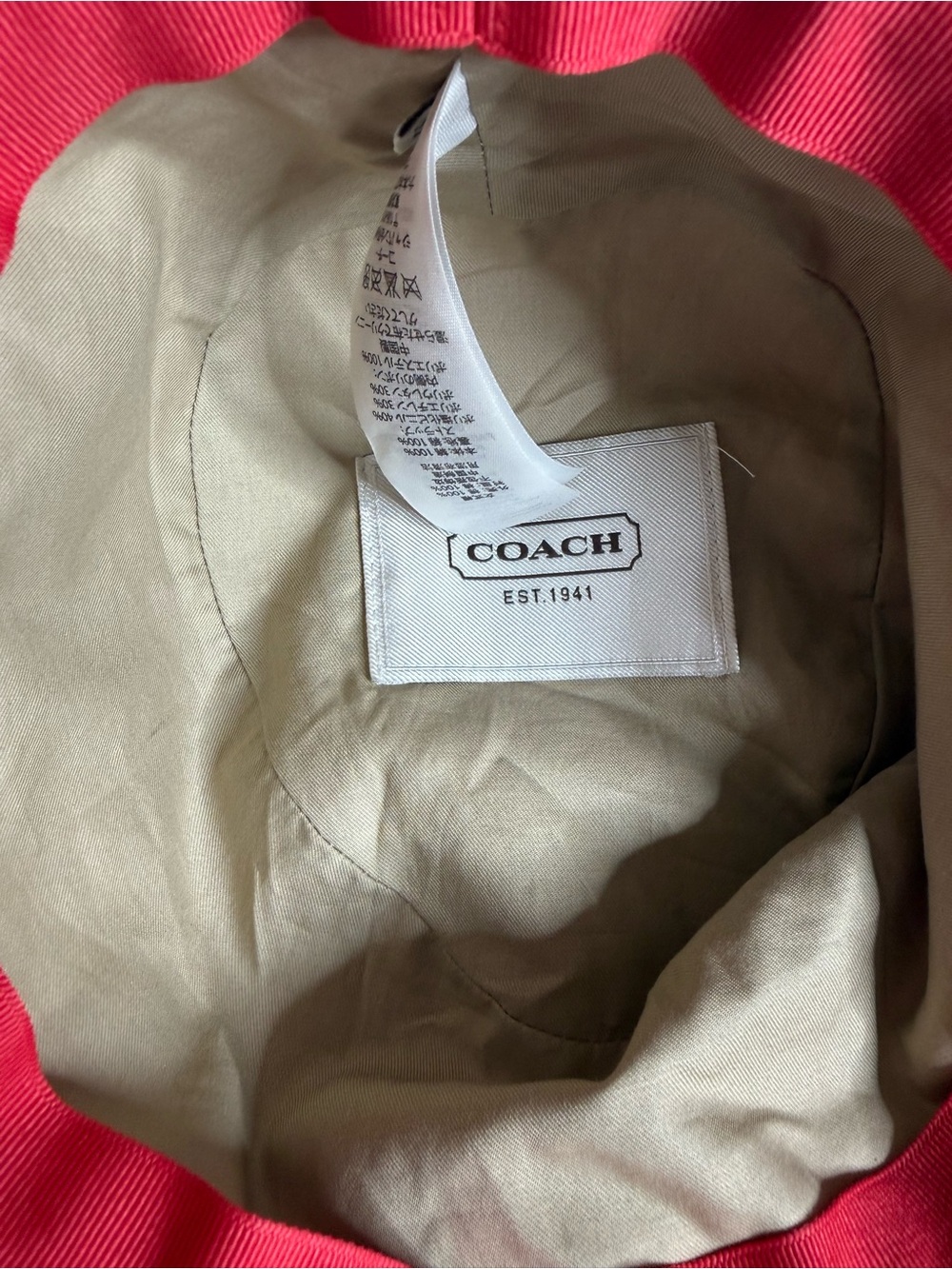 Coach Full Brim Beach Hat Cotton Canvas Sun Pink & Cream Tile Pattern Size M|L - Picture 4 of 8